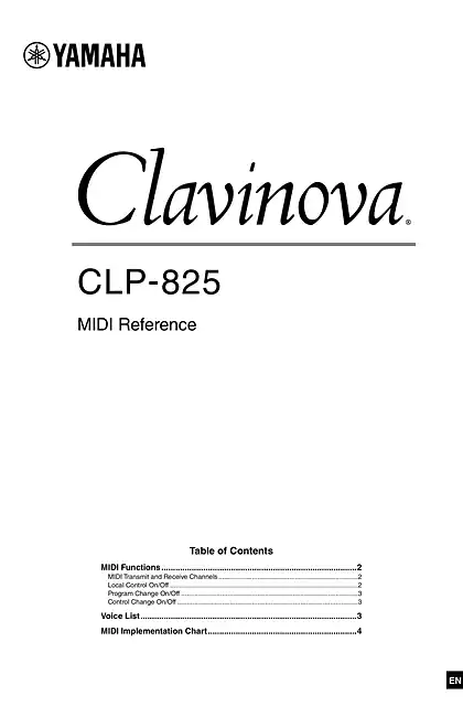 yamaha雅马哈CLP-825_MIDI Reference